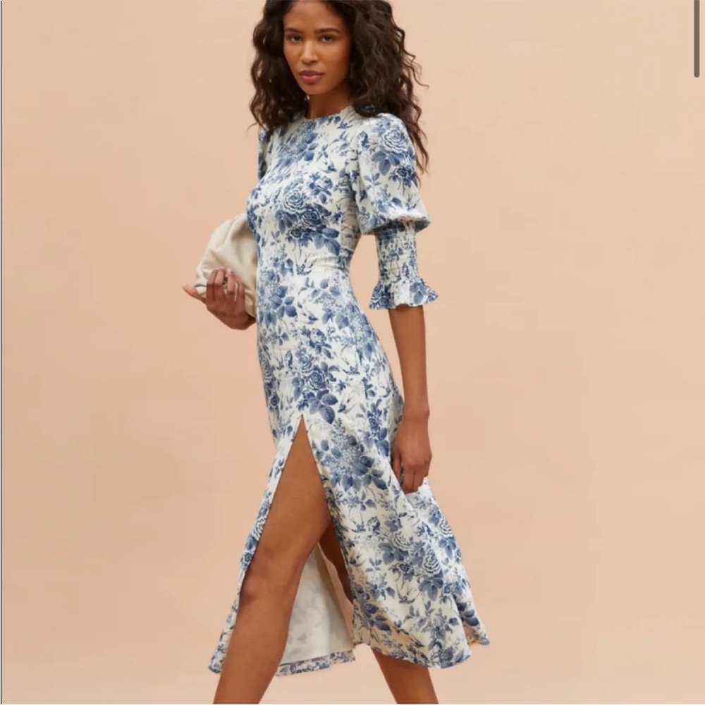 Reformation Carolena Dress in Pompadour White Blue Floral Midi Size 4